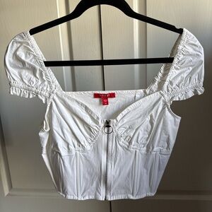 GUESS White Zippered Crop Top
